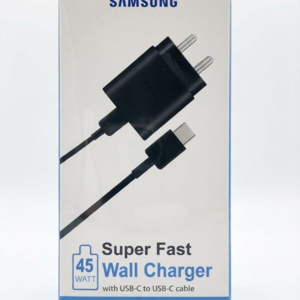 Samsung 45W Super Fast Wall Charger with a Europlug (Type C/E/F) two-pin layout.